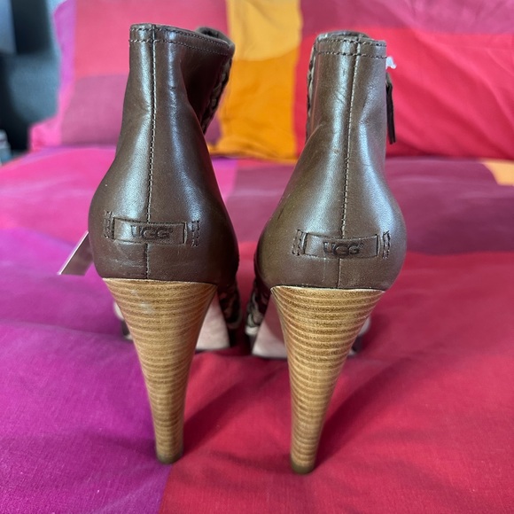 UGG Australia Maliha Woven Chocolate Brown Leather Ankle Boots Size 9 NEW - Picture 8 of 13